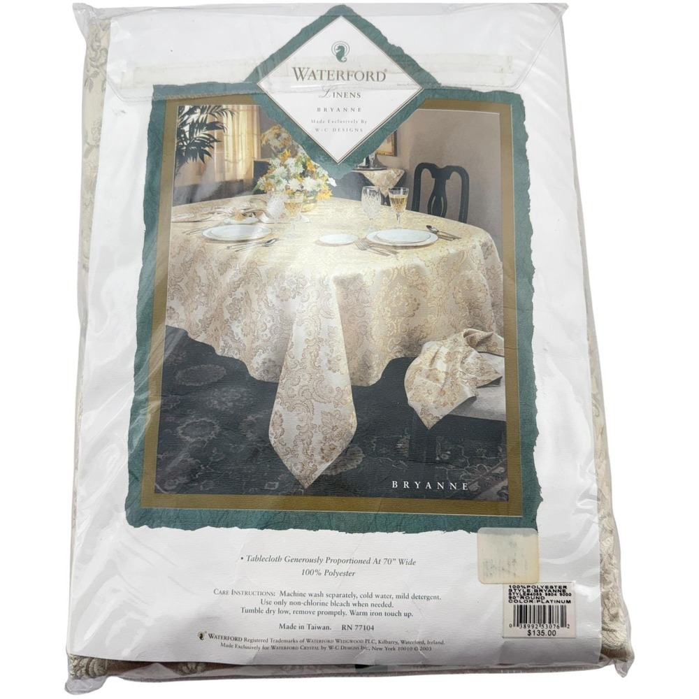 Waterford Linens Tablecloth Platinum Bryanne Damask 90" Round 2003